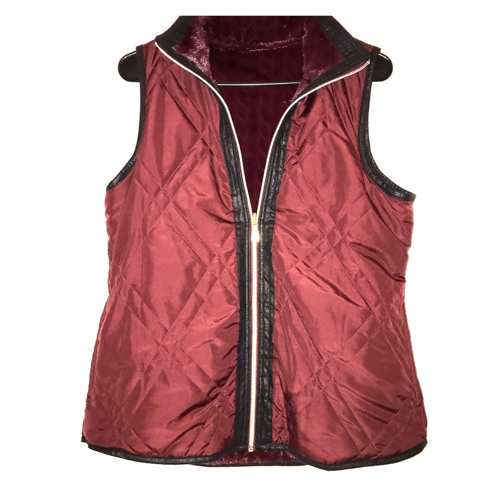 Red REVERSIBLE luxury fur vest with gold trim